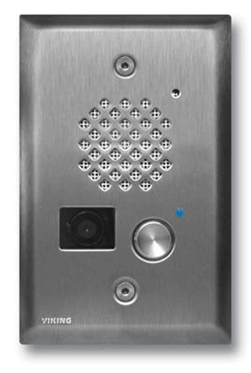 Viking Electronics Stainless Steel Entry Phone with Color Video Camera Auto Disconnect Blue LED with Enhanced Weather Protection (EWP) E-50-SS-EWP - The Telecom Spot